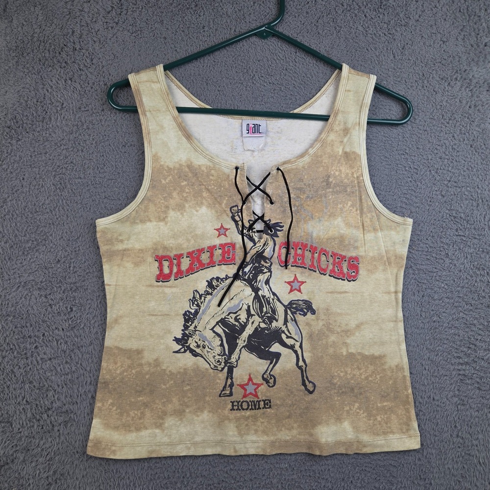 Vintage Dixie Chicks Shirt Womens L/XL Tank Top Giant 90s Home Tan Brown Country